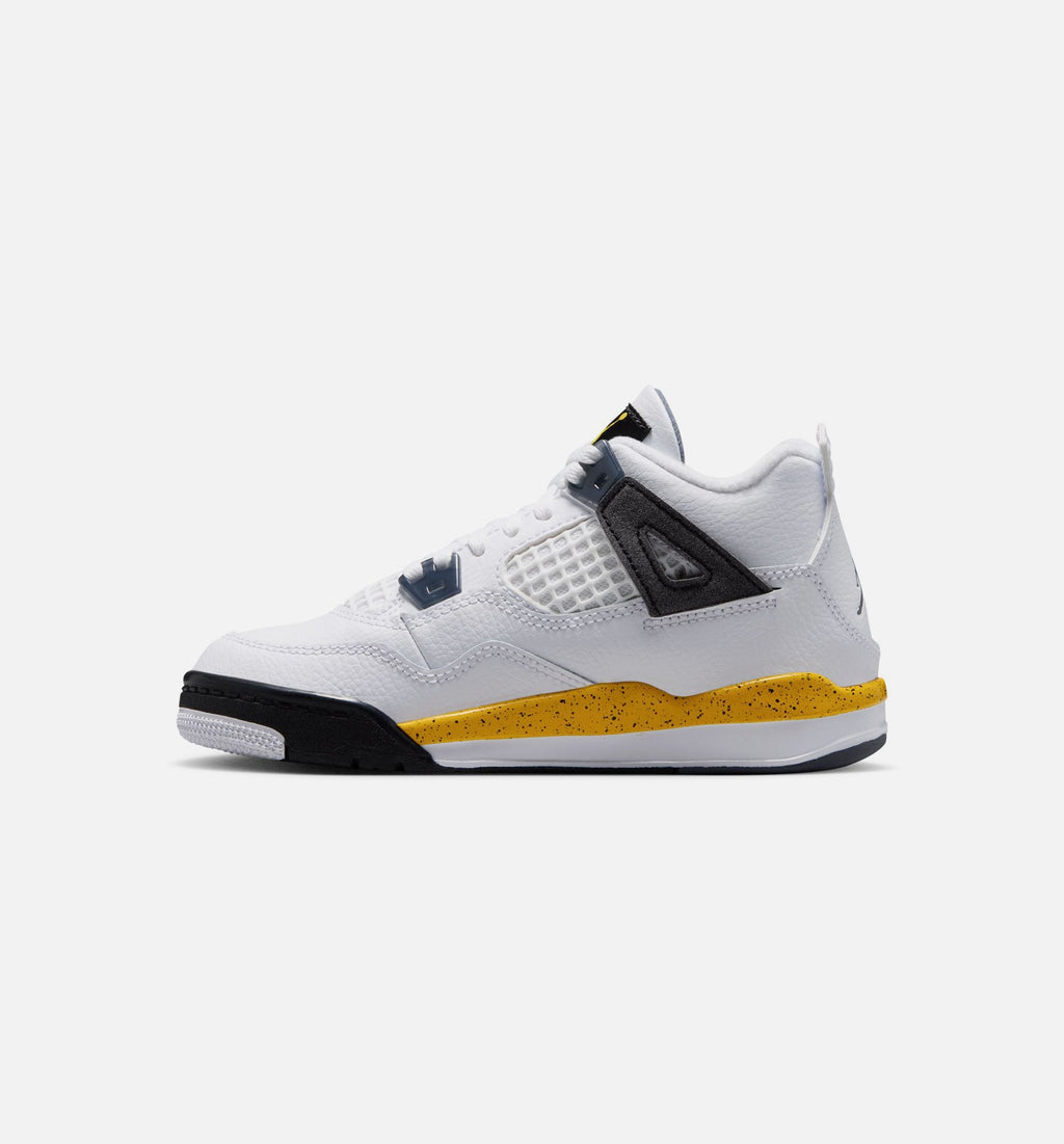 Air Jordan 4 Retro Rare Air Tour Yellow Preschool Sneakers - White / Dark Blue-Grey / Black / Tour Yellow