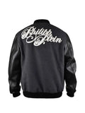 Philipp Plein leather-sleeved logo-print bomber jacket